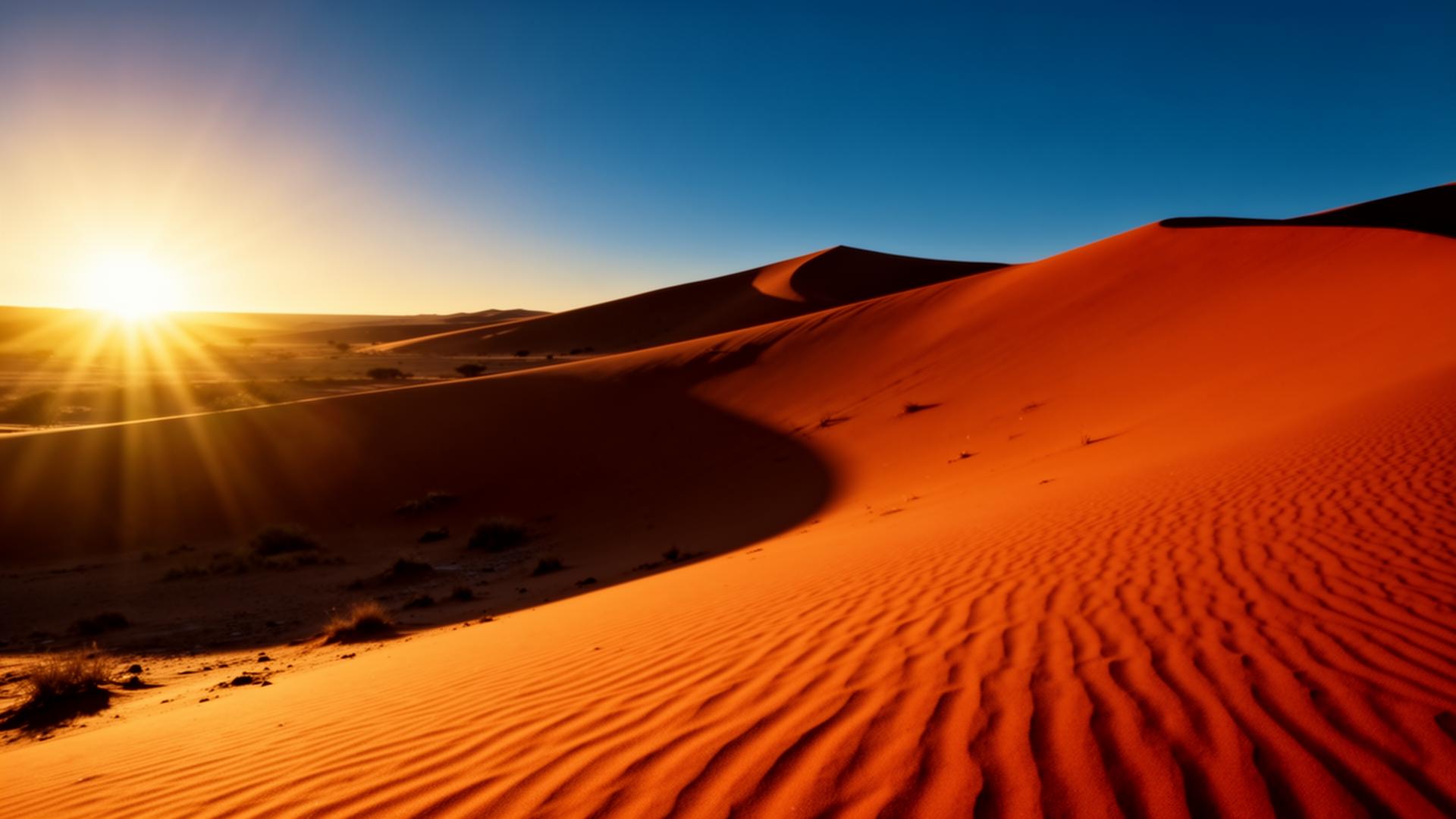 Sun rising over Namibian dunes